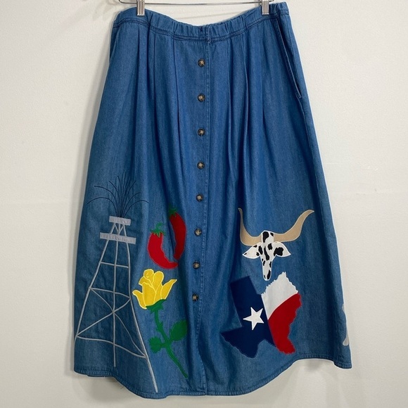 Vintage Texas themed Handmade Skirt Alamo bluebonnet...